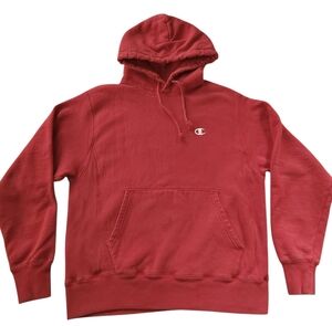 Champion Reverse Weave Red Hoodie Sweatshirt Size Medium